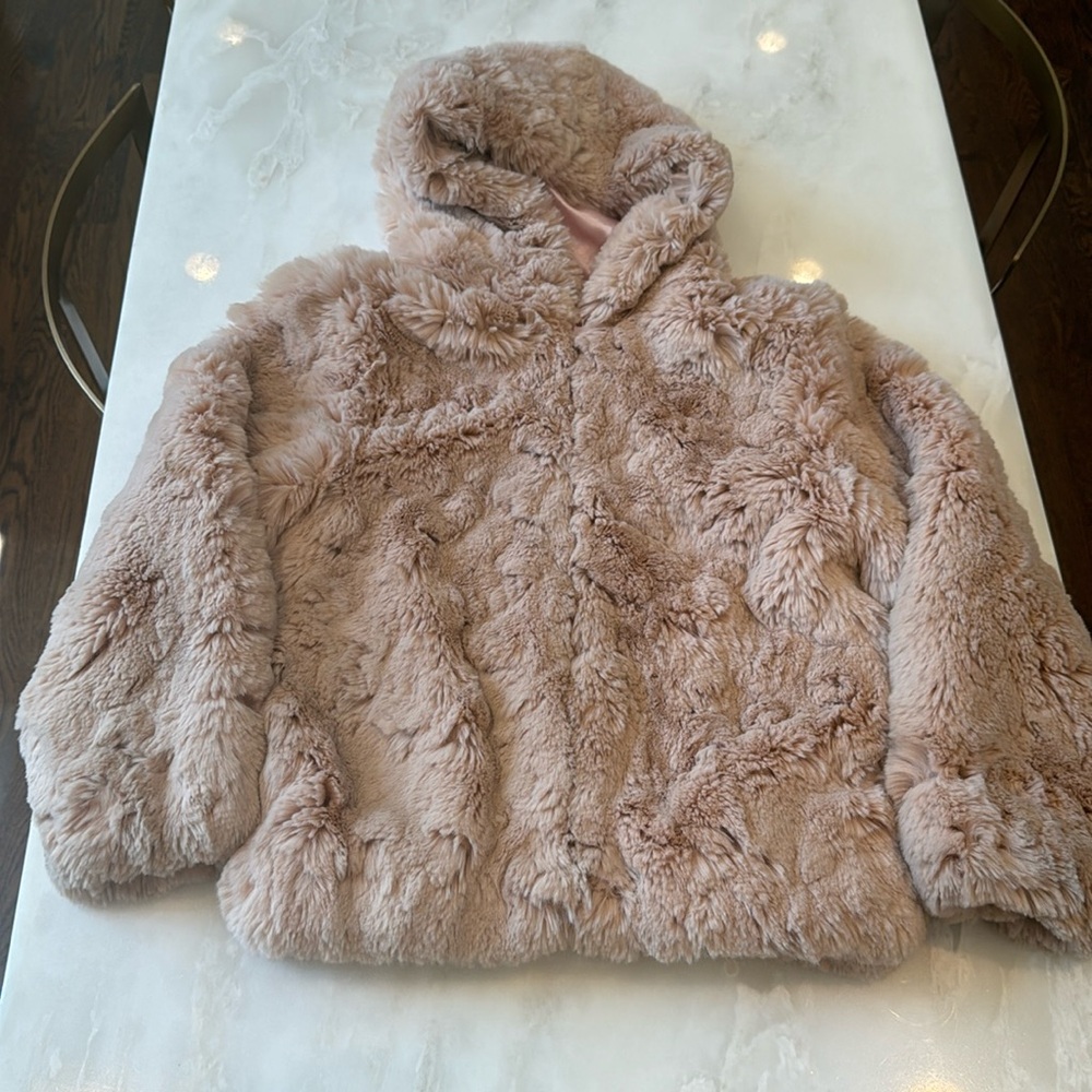 Girls Faux Fur coat with hood- Size M